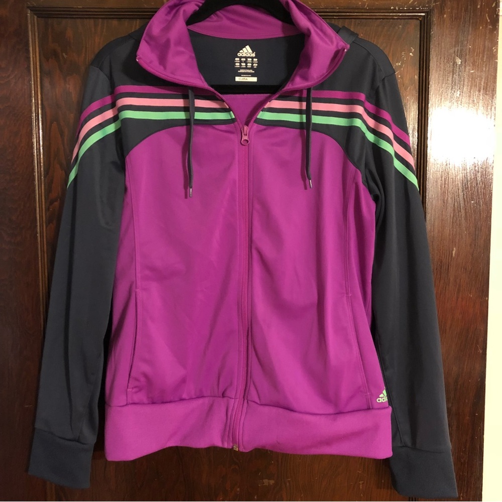 Adidas ClimaLite Hooded Three Stripes Jacket Large